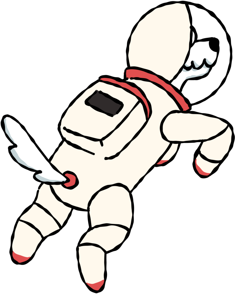 Illustrated dog exploring space